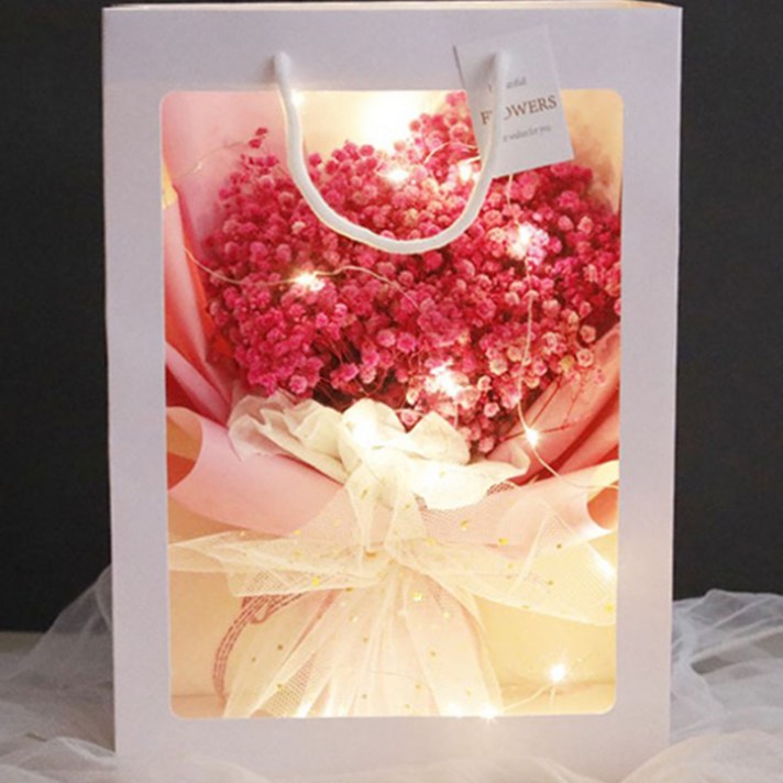 로맨스 LED 안개꽃다발 아르띠콜로 램프 미니 비누꽃다발 안개꽃 인테리어 조화 꽃다발 20대 여자친구 선물 여친 생일 기념일 선물 꽃 드라이플라워 프리저브드 플라워 꽃다발, 핑크