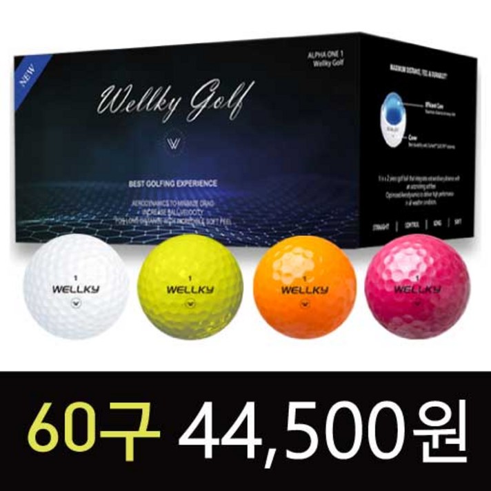 22년형 신제품 60구 화이트/컬러 웰키 골프공 고반발 비거리 60알 1set 세리머니클럽 골프공 골프공주머니 골프공선물 스마트캐디 골프공, 컬러혼합(4종)