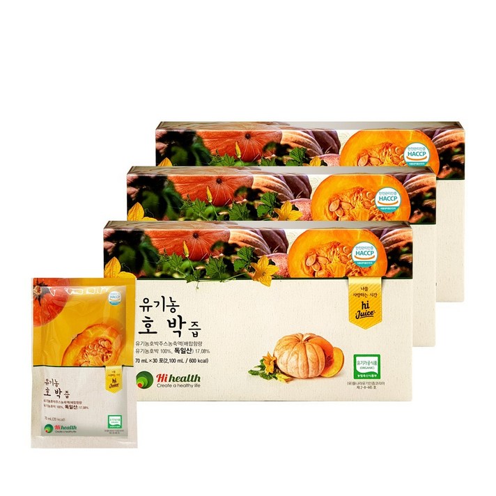 하이헬스 100% 유기농 호박즙, 90개입, 70ml