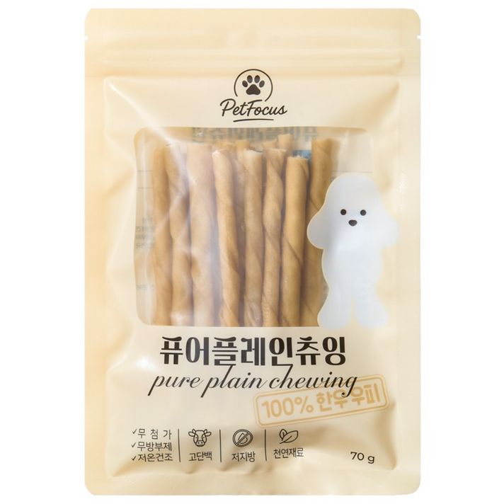 펫포커스 한우우피껌 오래먹는 강아지껌 국내산 수제간식, 1개, 70g, 퓨어플레인츄잉