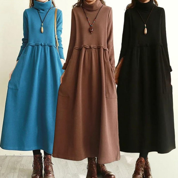 JUSTFEELING 겨울원피스 따뜻한 엄마옷 롱맨투맨 50대60대 70대 치마 기모 롱티셔츠