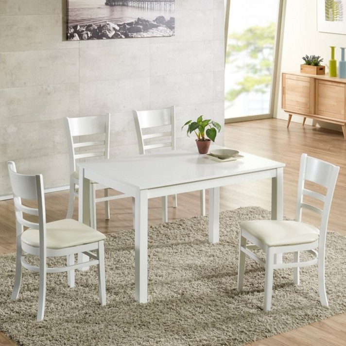 루쏘퍼니쳐 라미 4인 원목식탁 세트, 화이트