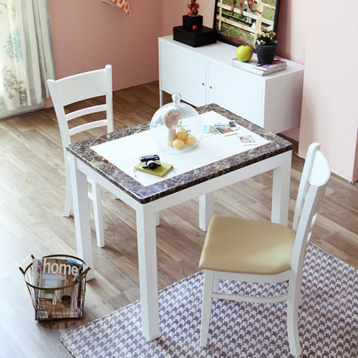 베스트리빙 켈빈 대리석 식탁 + 의자 세트 2인용, 투톤대리석