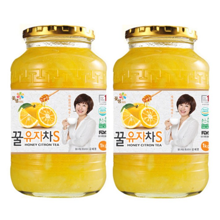 꽃샘 꿀 유자차S 1kg x 2개, 1개, (1kg+1kg)