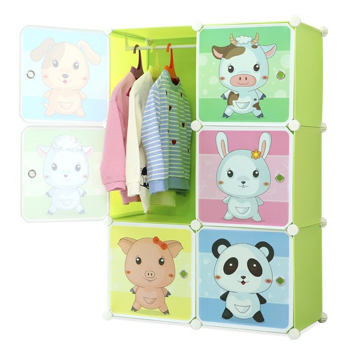 에라토 DIY 애니멀 캐릭터 수납장/유아옷장, 01_에라토 DIY 수납장/유아옷장 6칸(애니멀)_그린