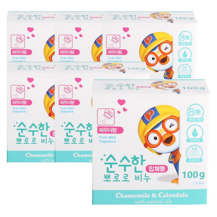 뽀로로 순수한 유아 비누 입체형, 100g, 6개