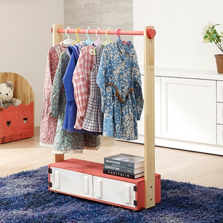 홈스토리 사랑이 어린이 행거 양문형, 화이트+핑크