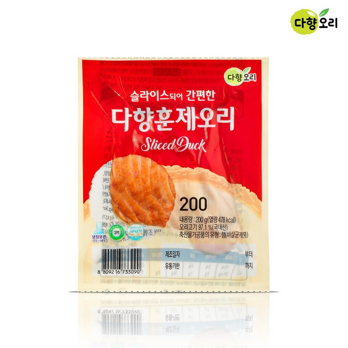 다향오리 훈제오리 200g 8팩 소스증정, 훈제슬라이스 200g×8팩+소스