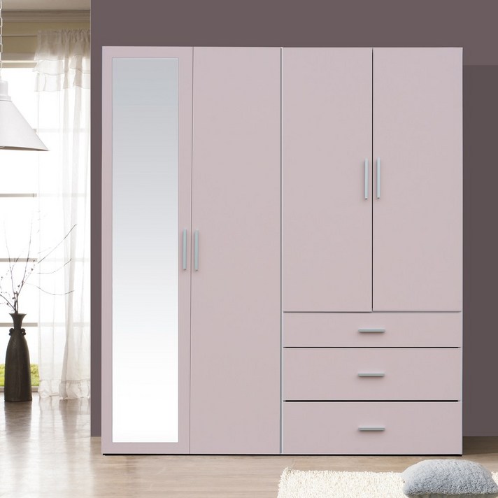 웰튼 에리카1600옷장셋트 6자 옷장 6자 장농 원룸 장농 옷 수납장 800 옷장 800 이불장 800 수납장, 핑크거울셋트-이불장+투서랍