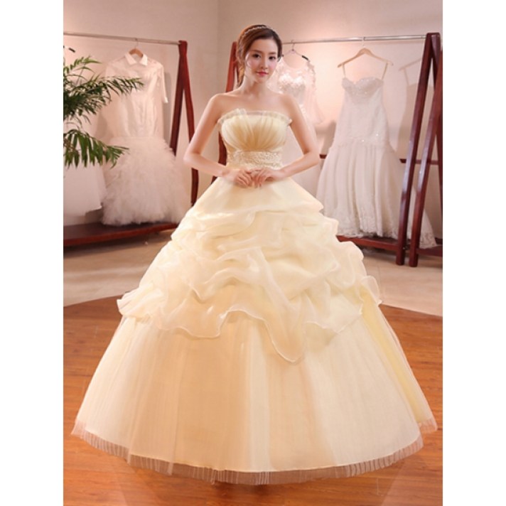 StylePartner [SW195]명품스타일 오프숄더 프릴 포인트 쉬폰 웨딩드레스