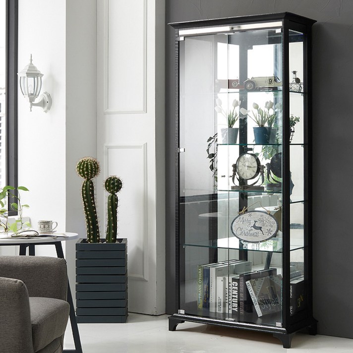 모던탑21 캐슬 800-5단 유리장식장 진열장 [가죽문양] 장식장, 블랙