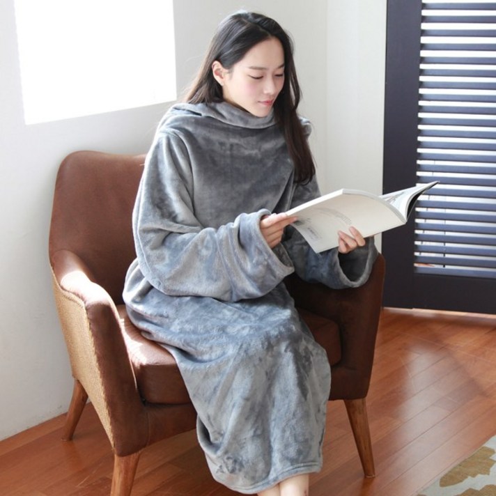 서울물산 프리미엄극세사 대형 입는소매담요-휴대용, 그레이