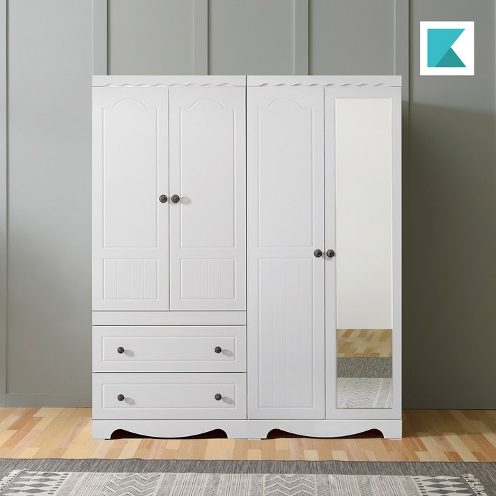 케이컴퍼니 에스더1600(투서랍옷장+거울장) 장롱세트, 화이트-A(투서랍옷장+거울옷장)