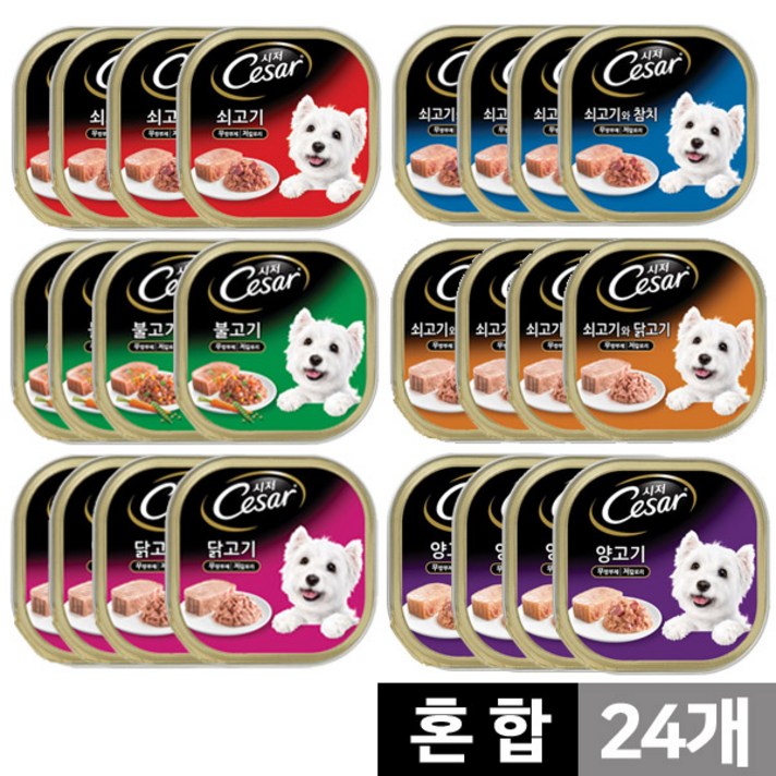 mars 시저 캔 혼합 반려견 주식캔 혼합구성 100g 24개입 시저, 24캔, 시저캔 혼합