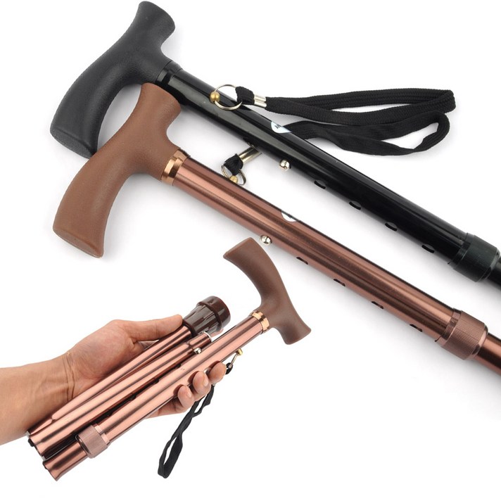 스파램 안정적인 2줄 4단 접이식 어르신 효도지팡이, 블랙(검정), 1개