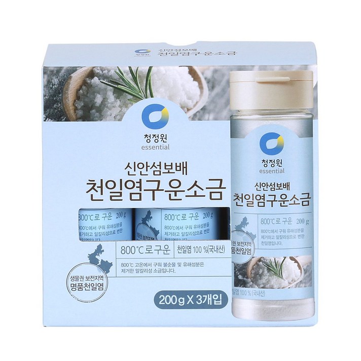 청정원 천일염 구운소금 600g(200gx3개입), 200g, 3개입
