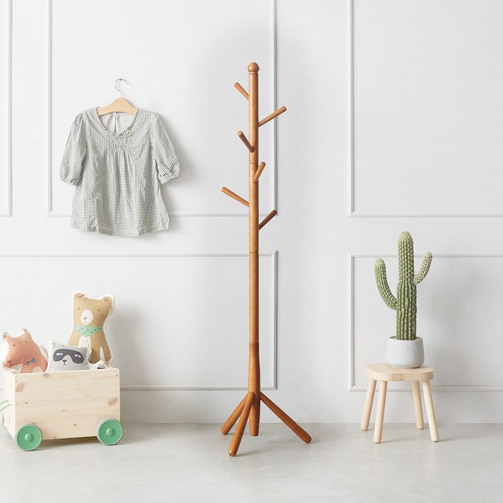 하이목스 [무료배송]원목 스탠드아동옷걸이_삼각다리 행거, 브라운