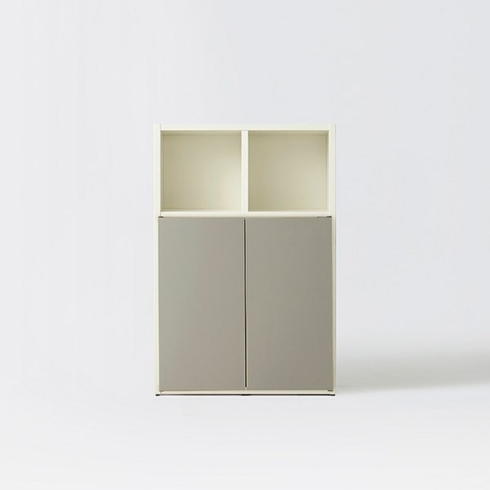 한샘 샘 책장 3단 80cm 수납형 시공(컬러 택1), 크림화이트_책장/그레이_도어(D)