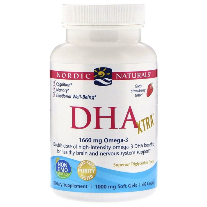 노르딕내츄럴스 DHA 엑스트라스트랭스 1660mg 오메가 3 스트로베리 1000mg 소프트젤, 60개입, 1개