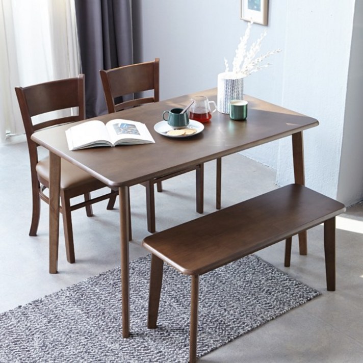 베스트리빙 *1만조 누적판매 스타벅스 후기이벤트진행*캔버라모카캘빈 4인 식탁세트(원목벤치형) C34 식탁세트, 모카브라운