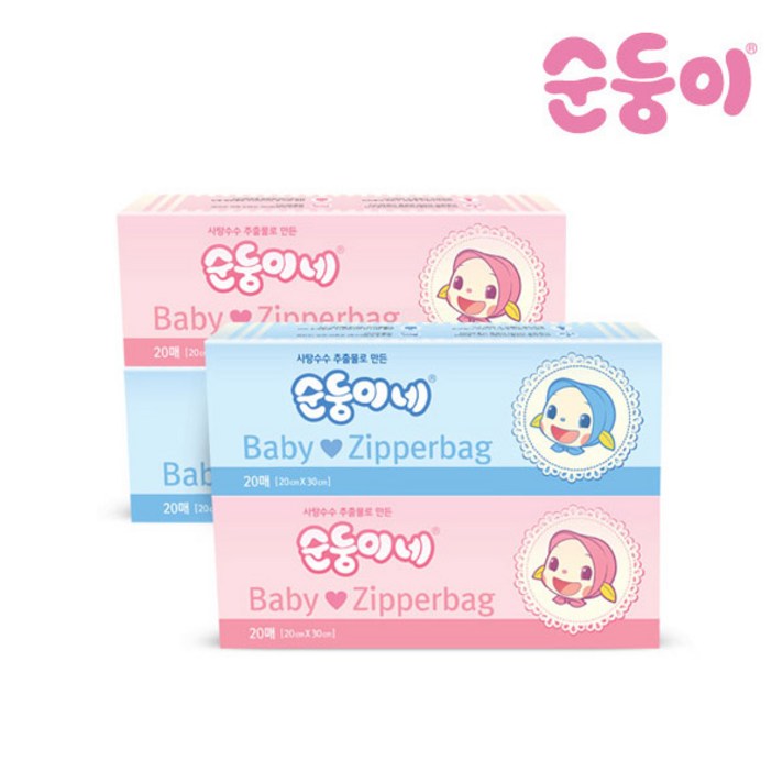 순둥이 아기 지퍼백 순둥이네 20매(색상 랜덤), 4팩