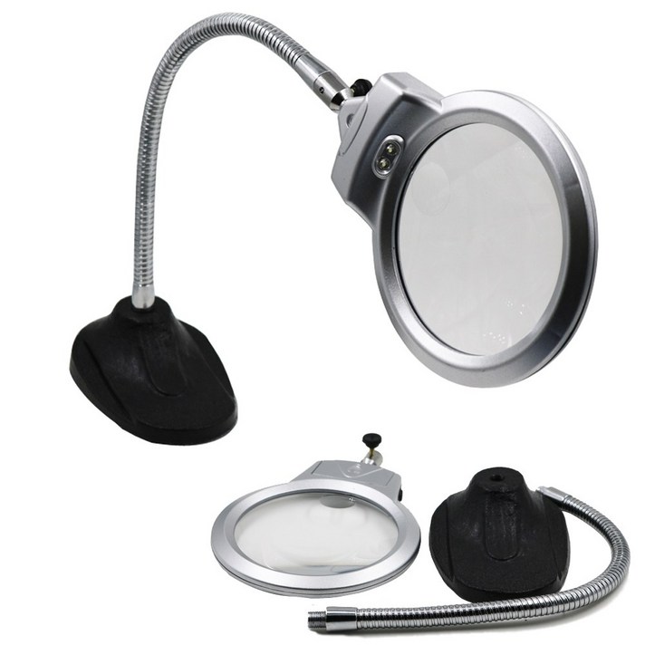 LED 대형 학습용 작업용 독서용 돋보기 확대경 스탠드 자바라, 1개, 3LED