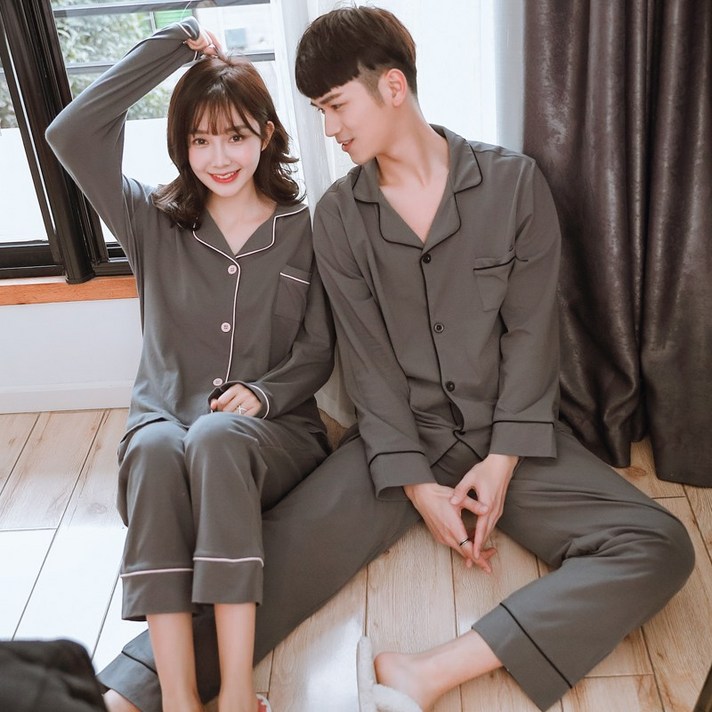 허니나이트 그레이 순면잠옷 커플홈웨어 수면잠옷