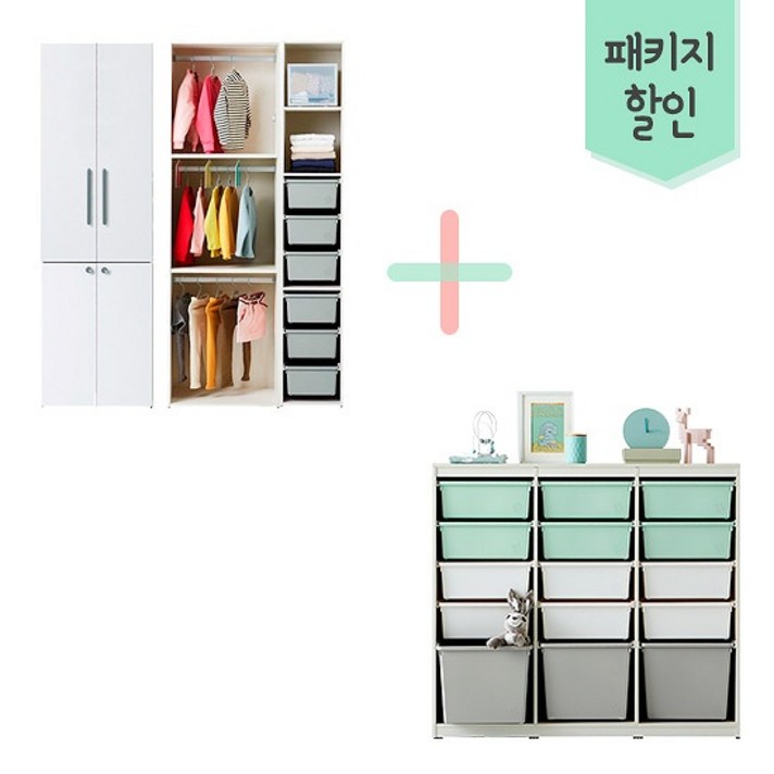 한샘 모모로 주니어 옷장 3단걸이 B900 + 샘키즈 수납장 1305, 모모로(색상):A: 화이트 / 샘키즈(몸통/박스):D형:메이플/올화이트