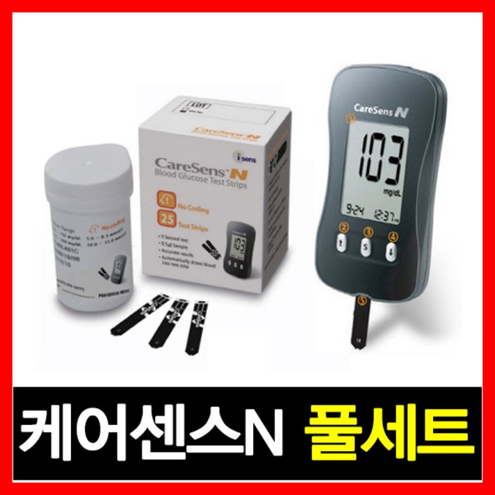 아이센스 케어센스 N혈당측정기+시험지60매+솜100매+침110개 혈당측정기 세트, 1