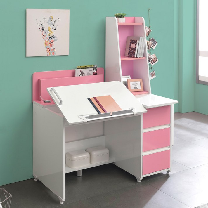 [고객감사 15조한정 추가할인쿠폰]에보니아 레이 각도조절 1인책상 심플세트, 핑크