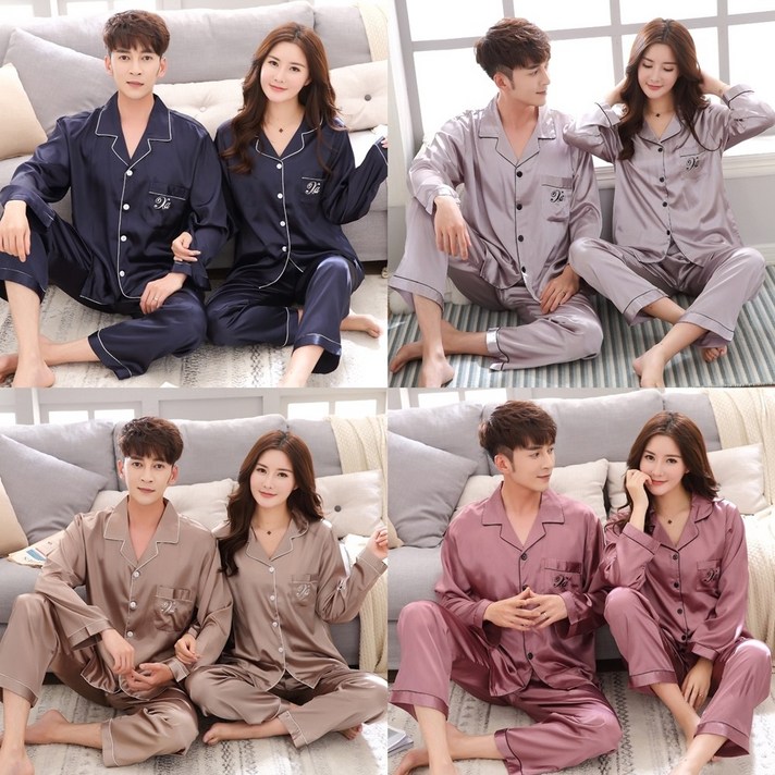 심심가 홈웨어 실크 커플잠옷 무지 파자마세트