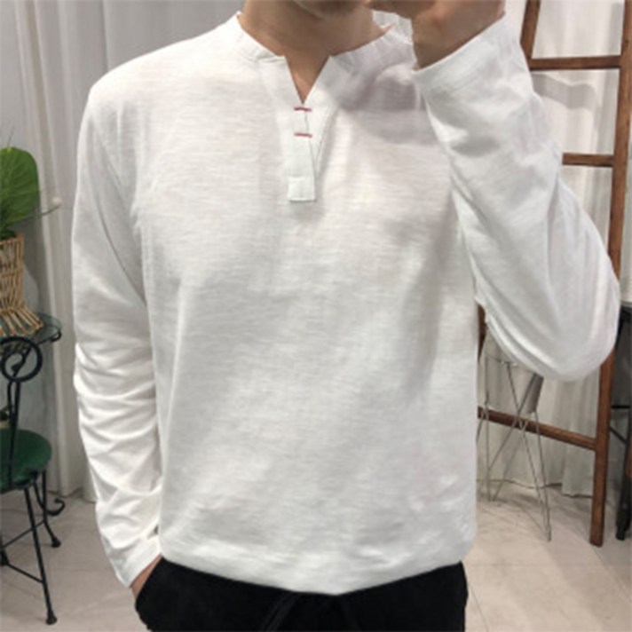 프롬엘 남자 스티치 트임 차이나 헨리넥 긴팔티셔츠(3COLOR) 긴팔 티셔츠