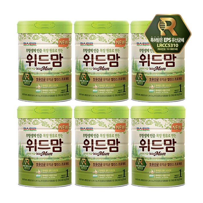 파스퇴르 특허받은 유산균체 무항생제 위드맘 1단계 분유, 6캔, 750g