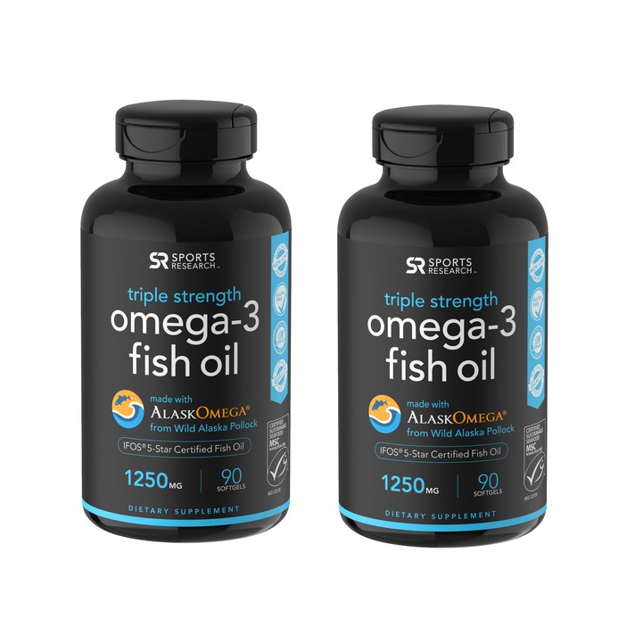 스포츠리서치 트리플 스트렝스 오메가-3 피쉬 오일 1250mg 소프트젤, 90개입, 2개