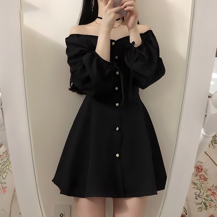 피어니스트 하트스퀘어넥 리본소매 미니원피스 피어니스트 하트스퀘어넥 리본소매 미니원피스