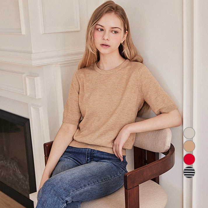 클라비스 여성용 촉감니트 베이직 반팔 풀오버