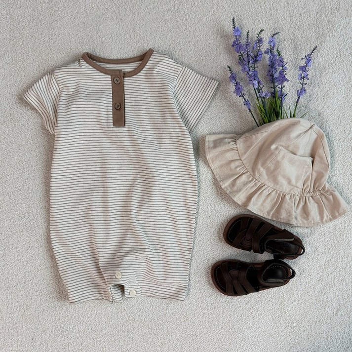 베베나인 유아용 통기성 데일리 스트라이프슈트