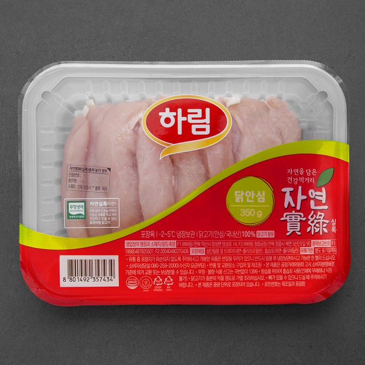 헬스/건강식품 하림 자연실록 무항생제 인증 닭 안심 (냉장), 350g, 1개
