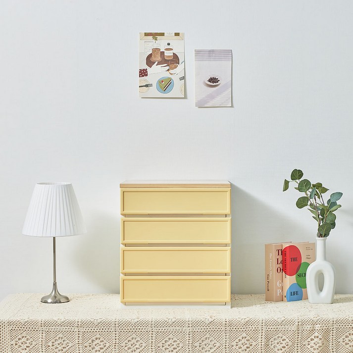 씨밀렉스 래폴드 모듈형 플라스틱 서랍장 S, 무디파스텔머스터드옐로우, 4단