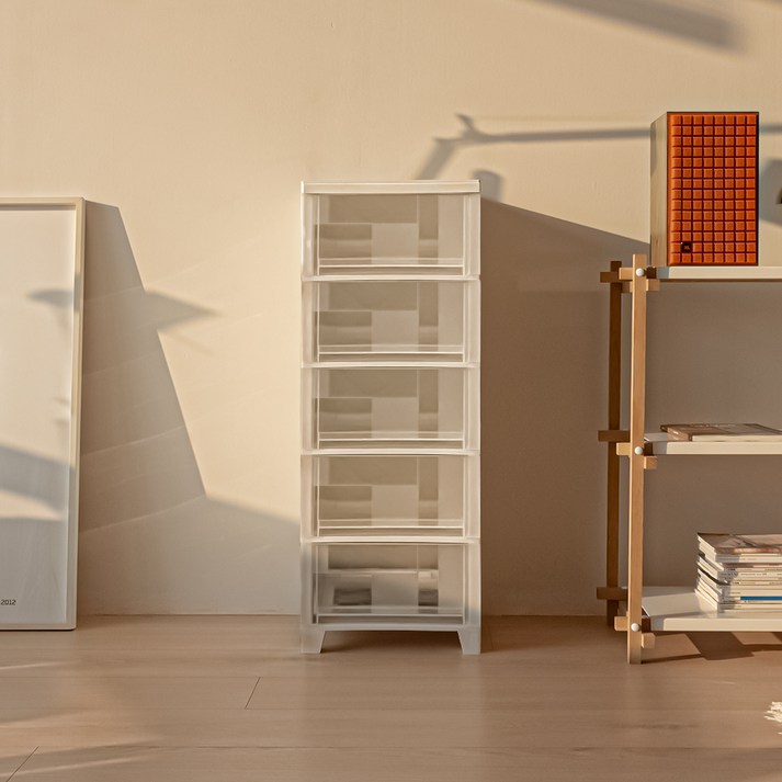 아임홈리빙 베이직 서랍장, 화이트  투명, 5단