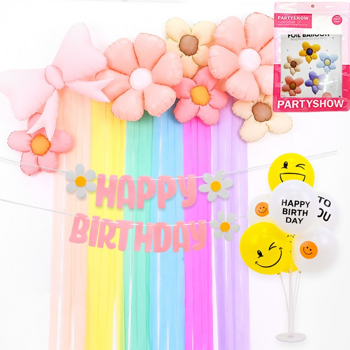 파티쇼 마카롱 파티스트리머 꽃풍선 생일파티 스마일벌스데이 장식세트, 가랜드핑크, 1세트