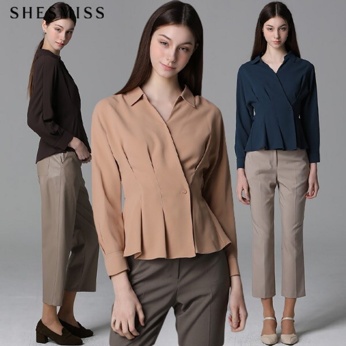 쉬즈미스 쉬즈미스SHESMISS 랩스타일 핀턱 블라우스 택가격158000원