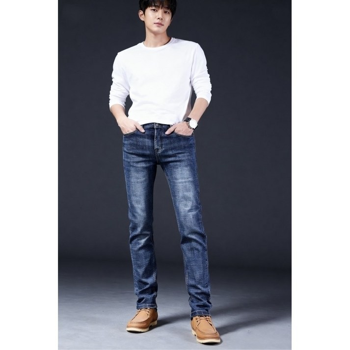 메페니 남성용 데일리 베이직 스트레이트 데님 사계절 팬츠