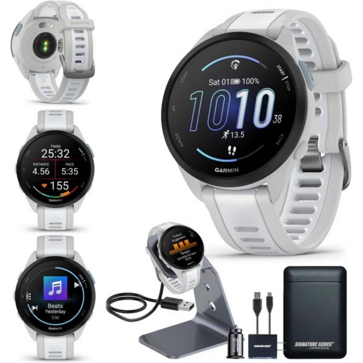 스마트워치 방수 밴드 멀티 가민 포러너 965 어드밴스드 GPS 멀티스포츠 터치스크린 화이트스톤 심박수 모니터 기기 내 운동 시그니처 시리즈 전원 번들 포함 최대 13일 배터리