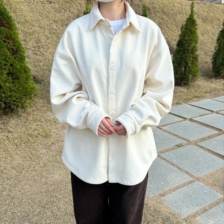 [얼로우]코듀로이 기모 오버핏 셔츠 자켓 골덴 프렌치 남여공용 겨울 양털 아우터