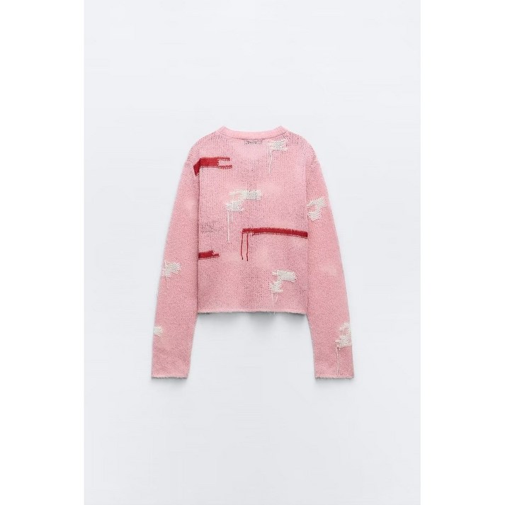 ZARA  가을 신상 러브리 자카드 핑크 니트 가디건