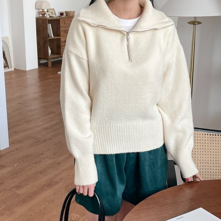 [디아미뇽] 코지 포근 반집업 니트