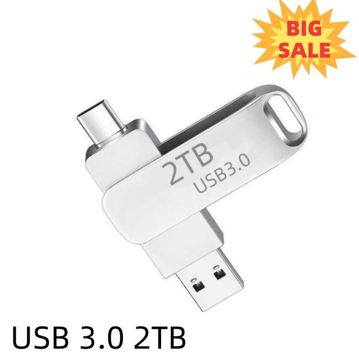 LOKELO 회전 덮개형 방수 고품질 USB 3.0 2TB 대용량 플래시 실버 메모리 360도 회전식
