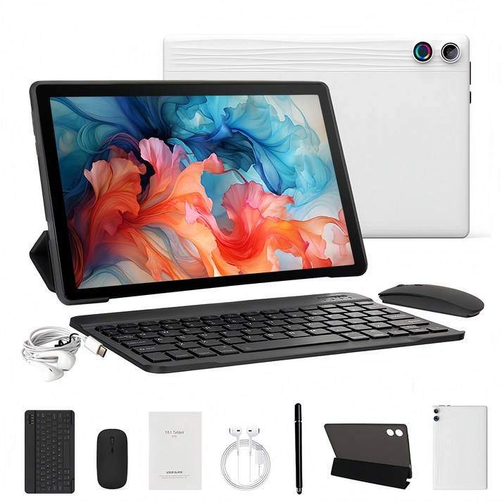 A10L 태블릿PC,10.1인치태블릿,12G64G,8 코어,안드로이드 14, WiFi, 하얀색White슈트, 64GB