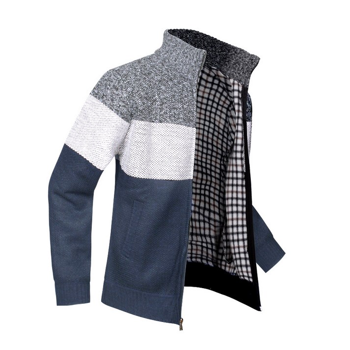 ZN01 플로어 배색 니트 집업가디건